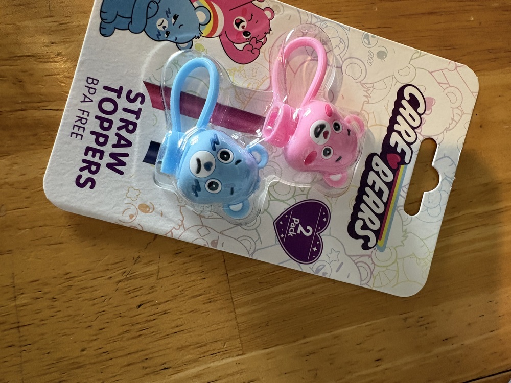 Care Bears Straw Toppers 2 Pack Grumpy Bear Cheer Bear Pink Blue Fits 10mm